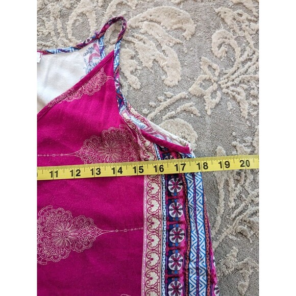 Renee C Women's sz S Rayon Camisole Pink Cream Blue Medallion Print Halter Style - Picture 11 of 12